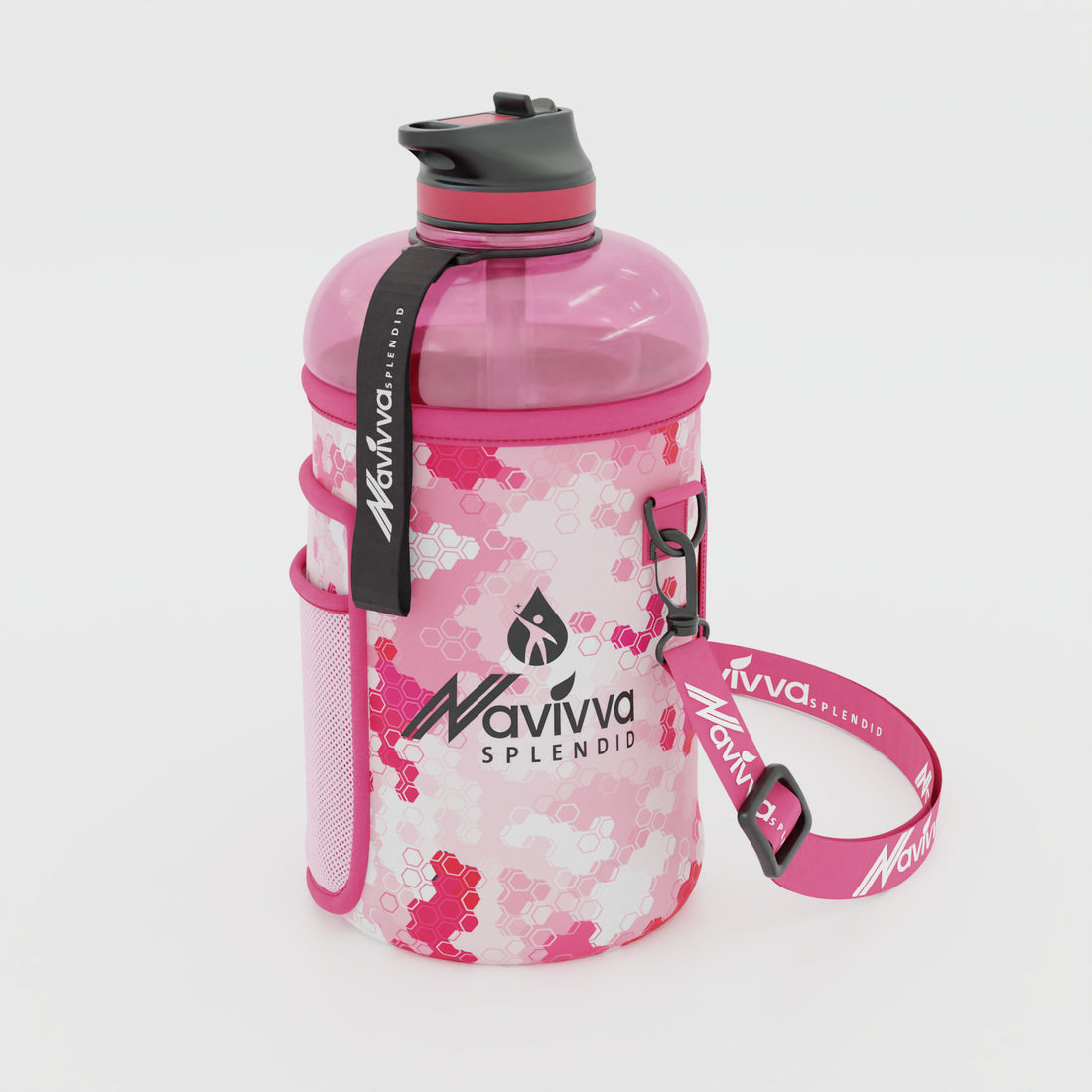 Navivva pink sports water bottle with pink sleeve