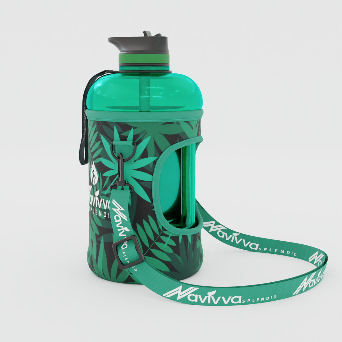 sports water bottle with green sleeve cover