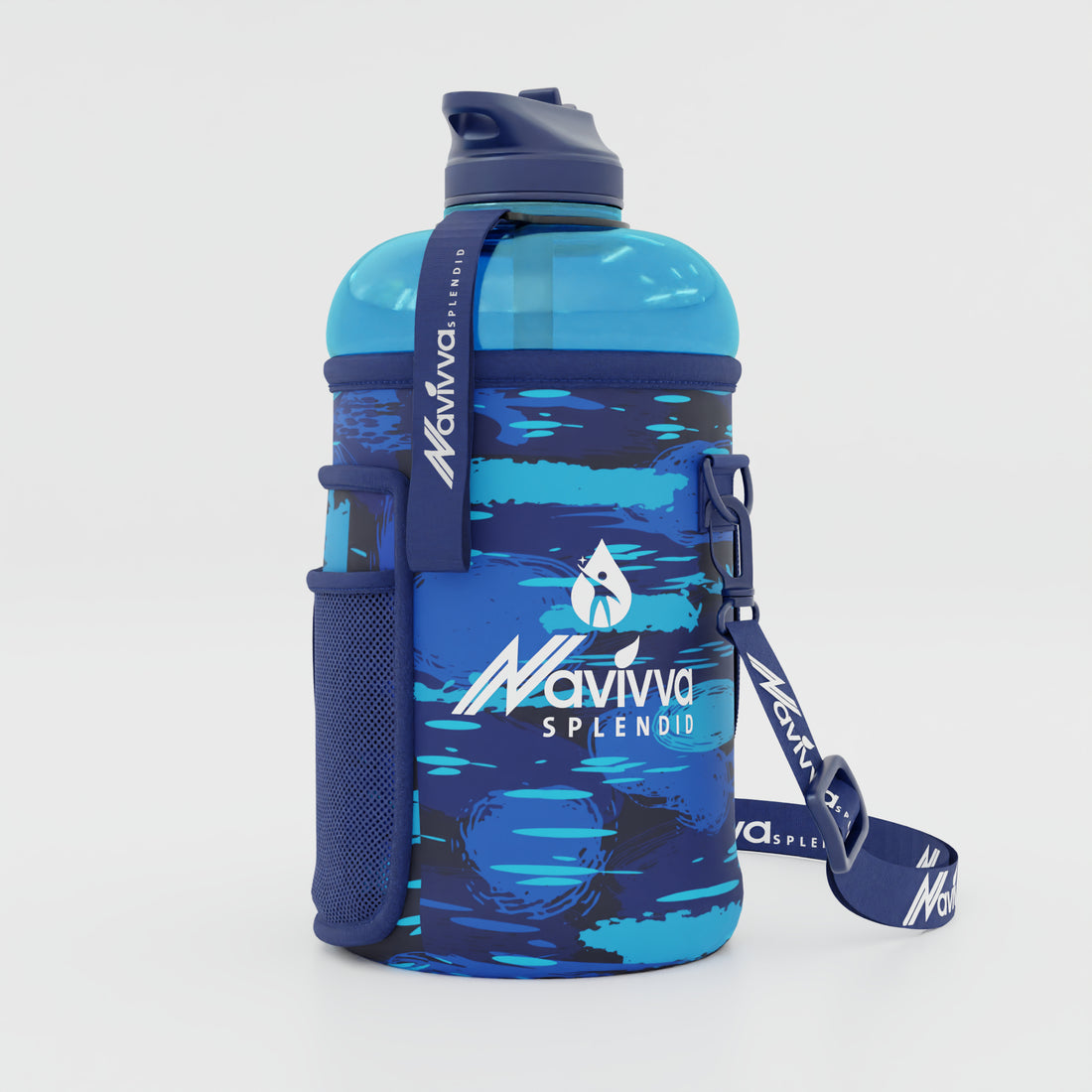 sports water bottle with sleeve - blue