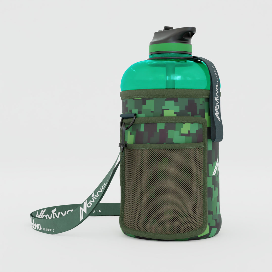 gym water bottle in green sleeve cover