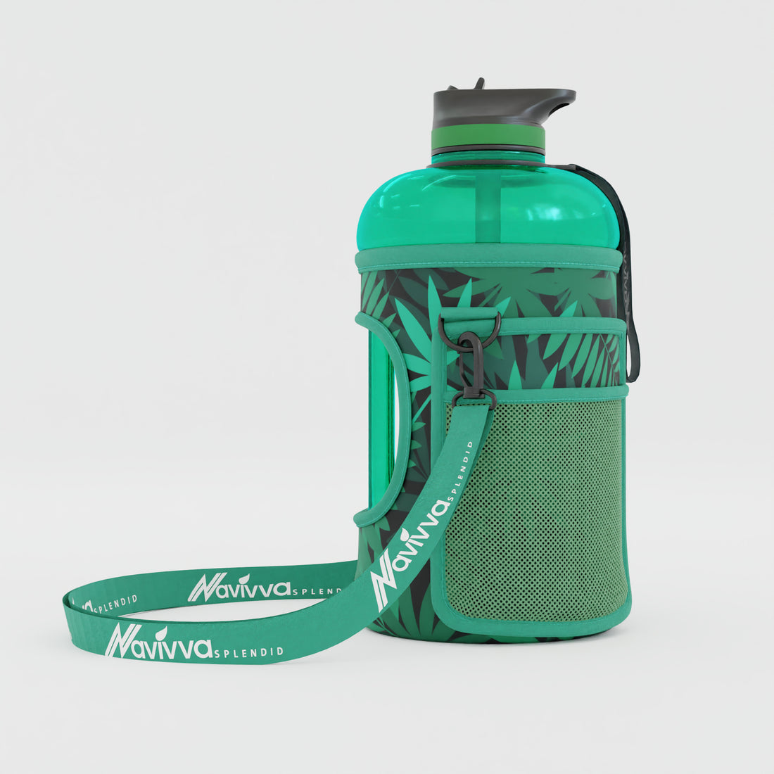 2.2 litre large water bottle with green sleeve