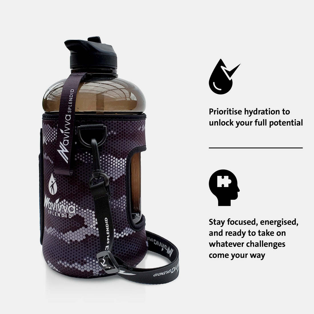 Large Sports Water Bottle With Black Sleeve