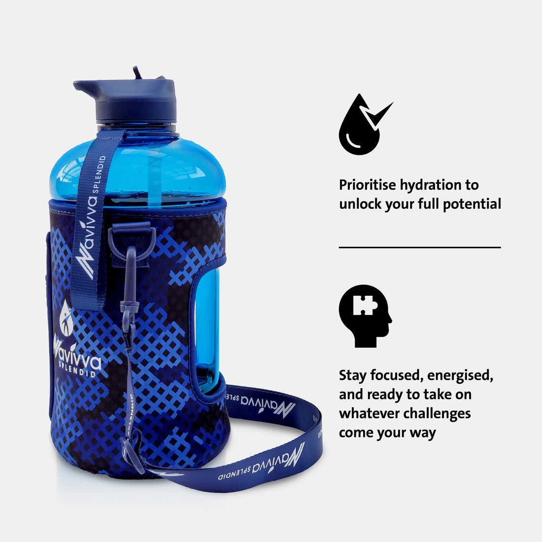 Prioritise hydration with a blue large 2.2 litre water bottle