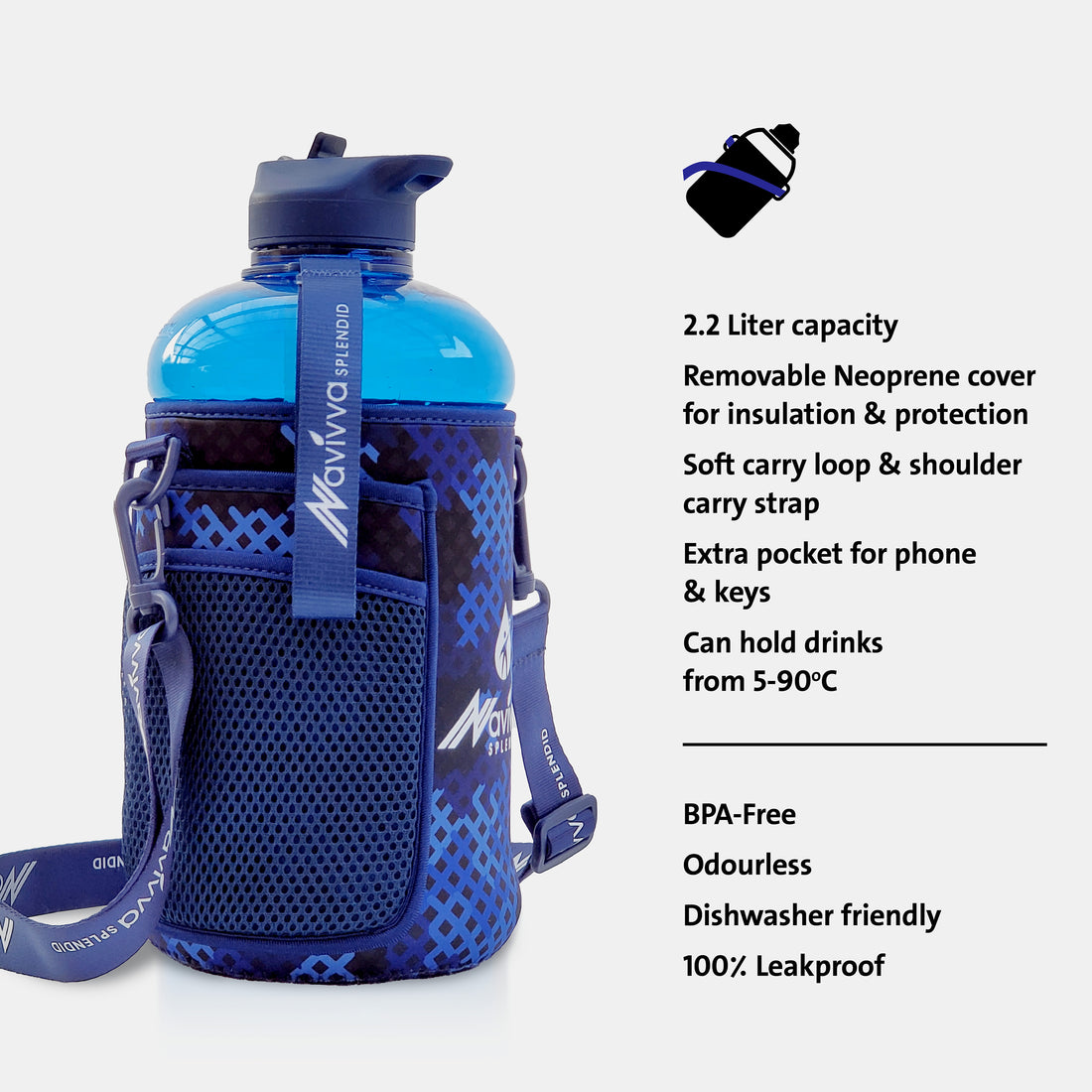2.2 litre water capacity bottle - blue