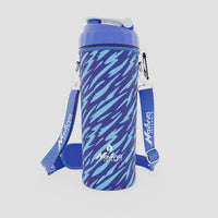Showcasing blue protein shaker bottle