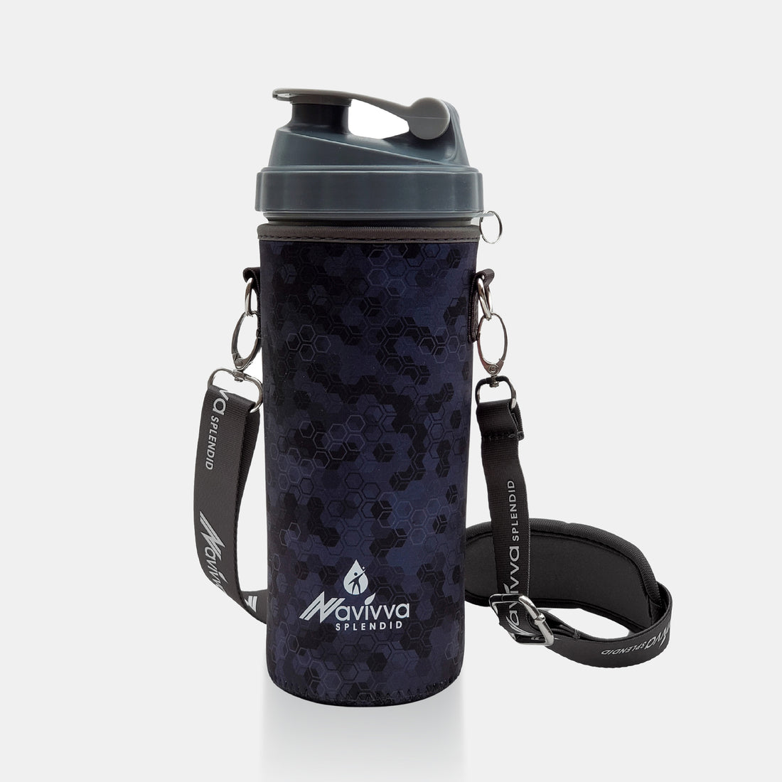 Black protein shaker bottle