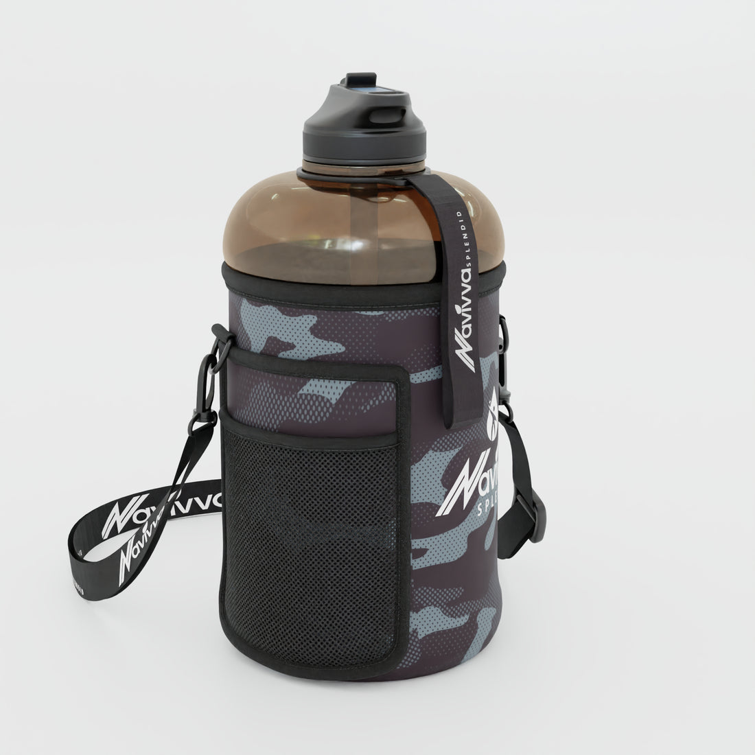 Big gym water bottle with sleeve - black