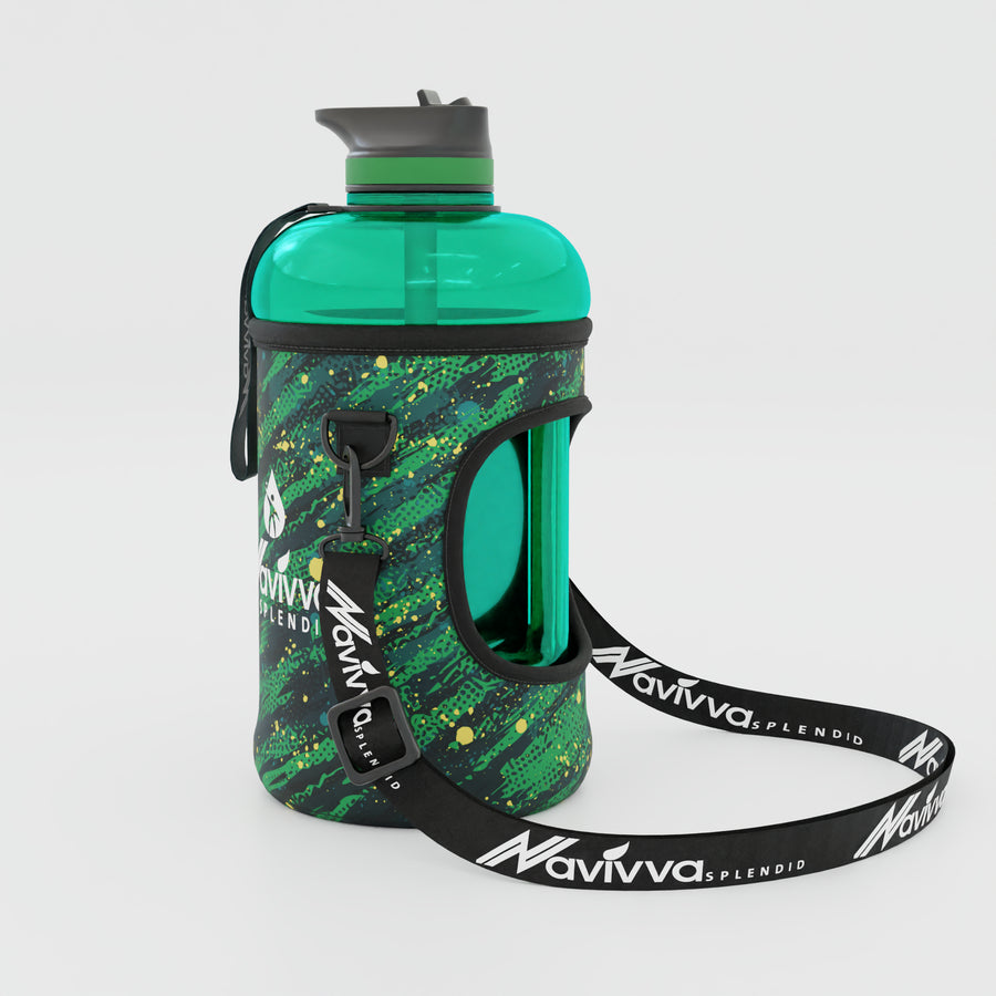 Gym Water Bottle with Sleeve - Green