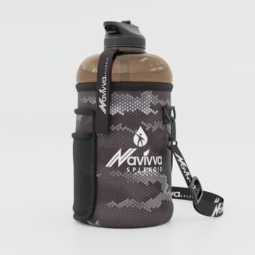 Large sports water bottle with sleeve - black