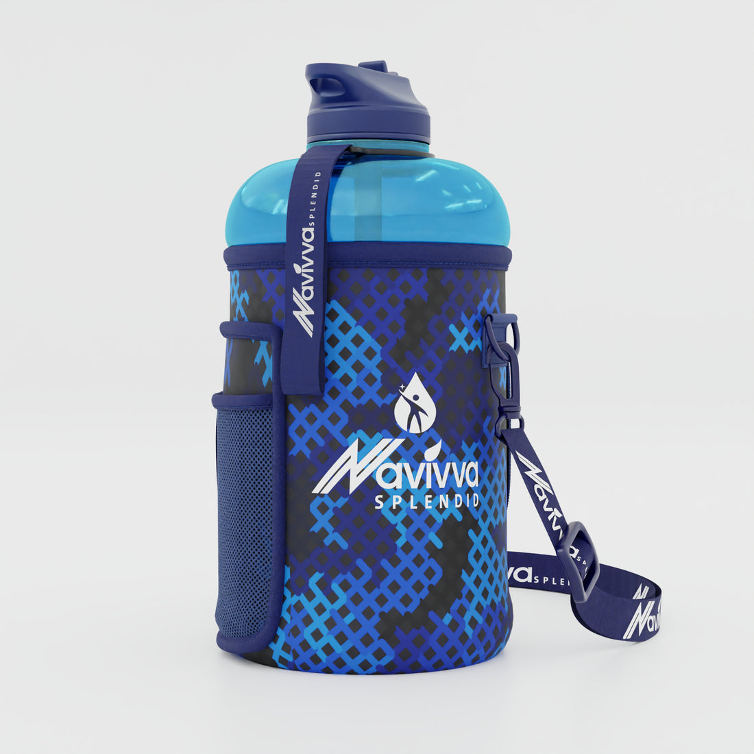 Blue Large Sports Water Bottle with Sleeve