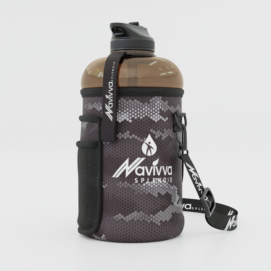 Large sports water bottle with sleeve - black