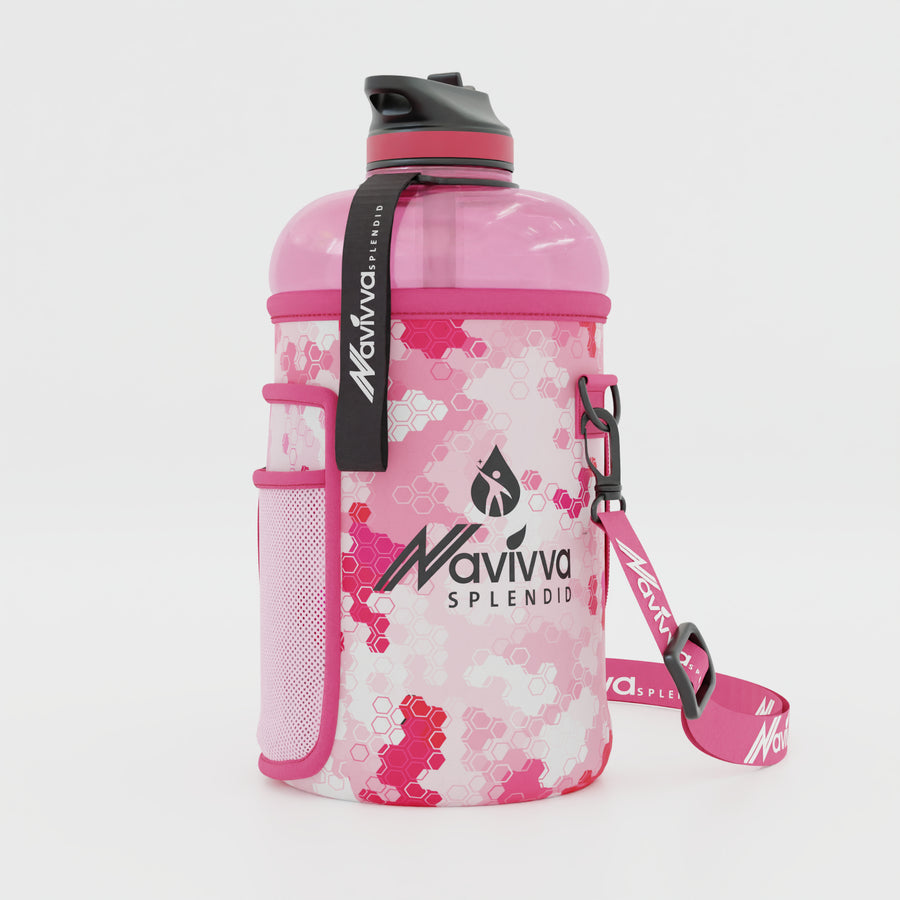 Big Pink Sports Water Bottle with Sleeve - Pink