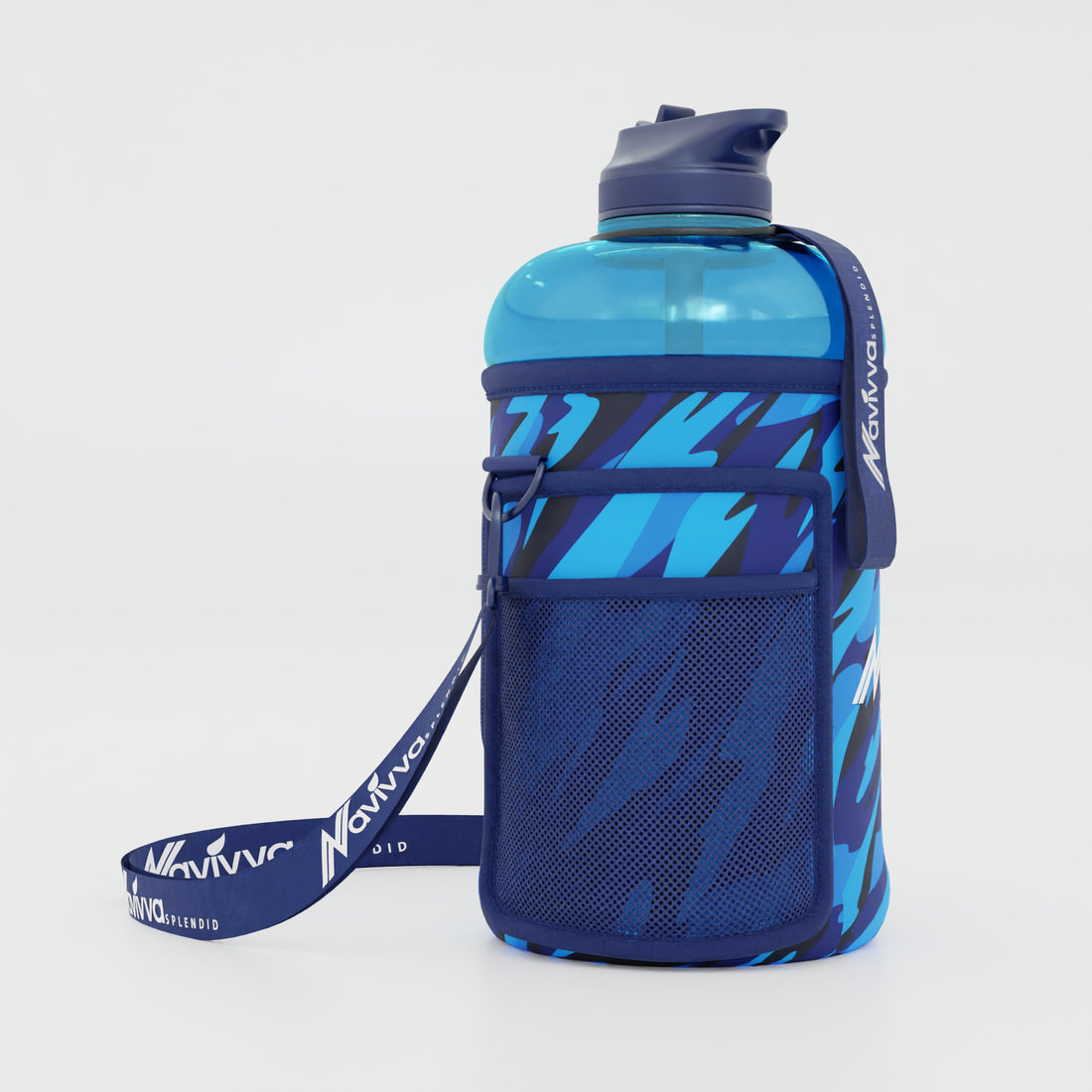 Blue Large Gym Water Bottle with Sleeve