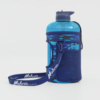 big blue water bottle with sleeve