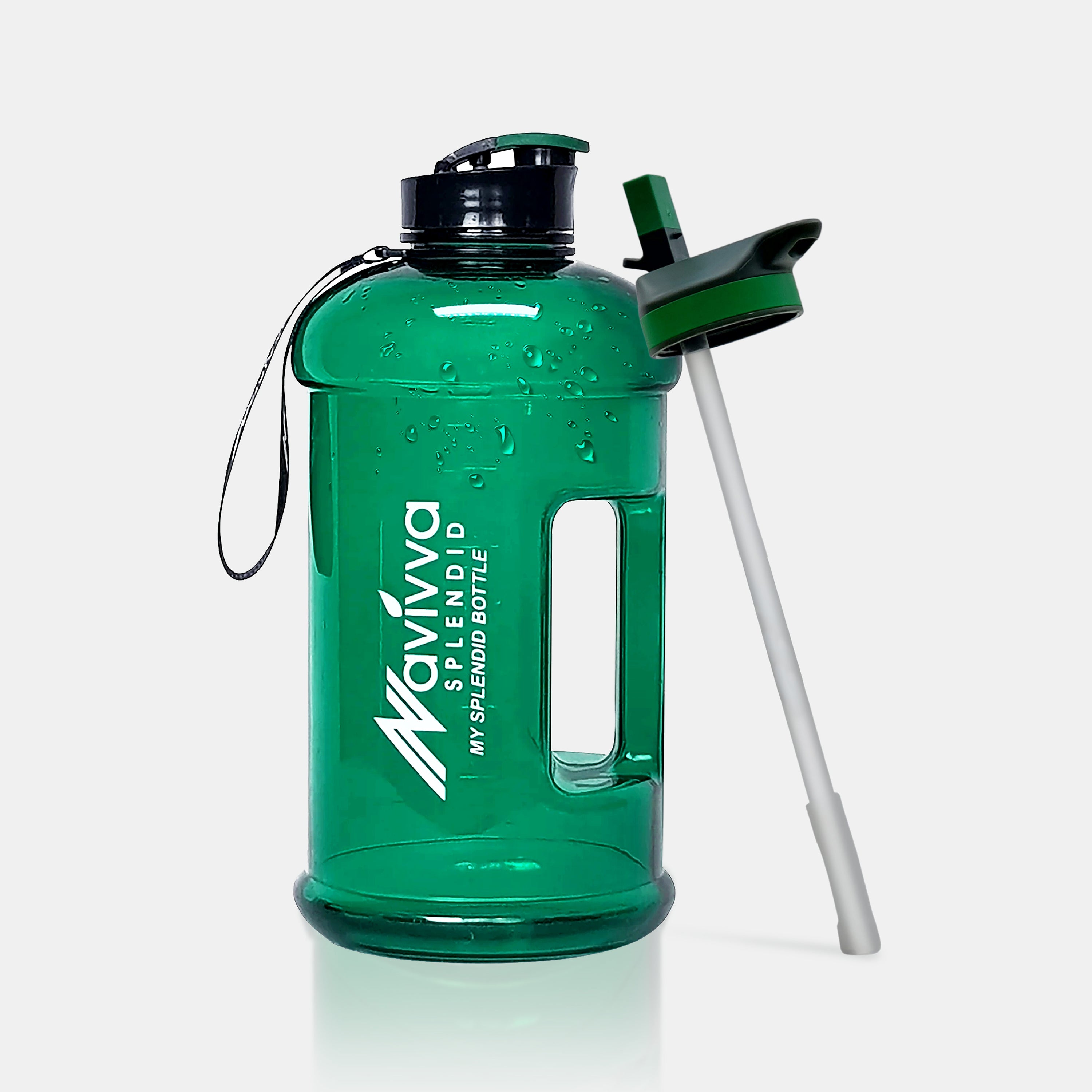 Green 2.2 Litre Water Bottle with straw