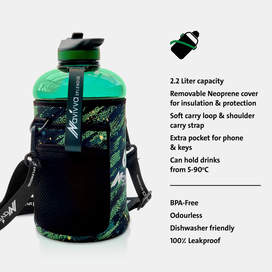 Removable Green Neoprene Cover for large sports water bottle