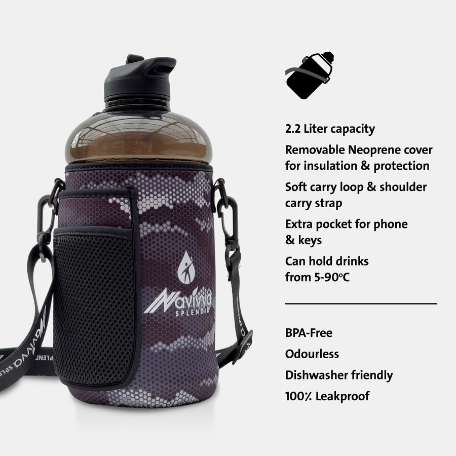 2.2L Water Bottle with Black Sleeve