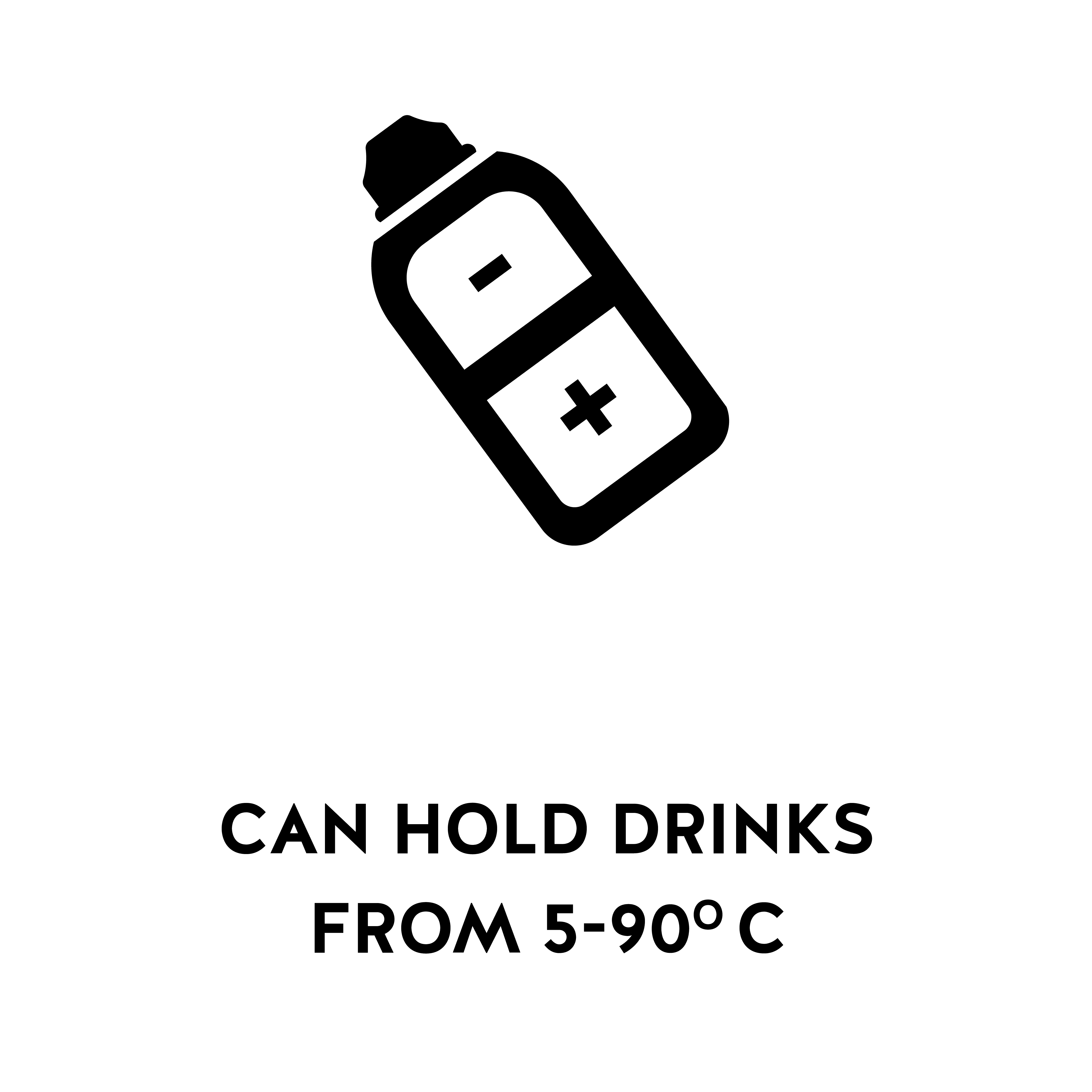 Can hold drinks from 5-90 degrees celcius